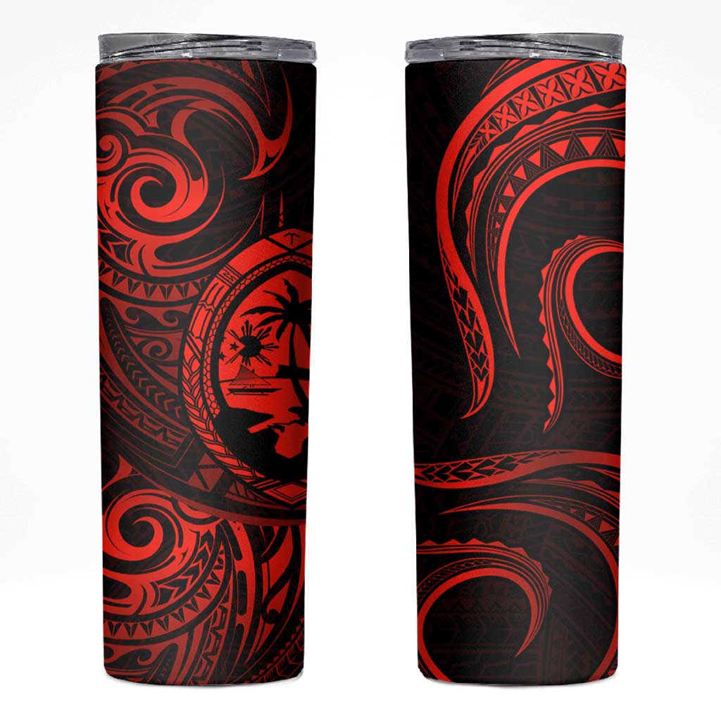 Polynesian Guam Coat of Arms Skinny Tumbler Polynesian Tribal Tattoo Red Version