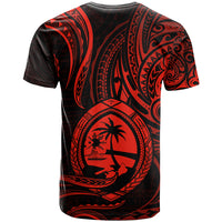 Polynesian Pride Guam T Shirt With Polynesian Tribal Tattoo and Coat of Arms Red Version LT9 - Polynesian Pride