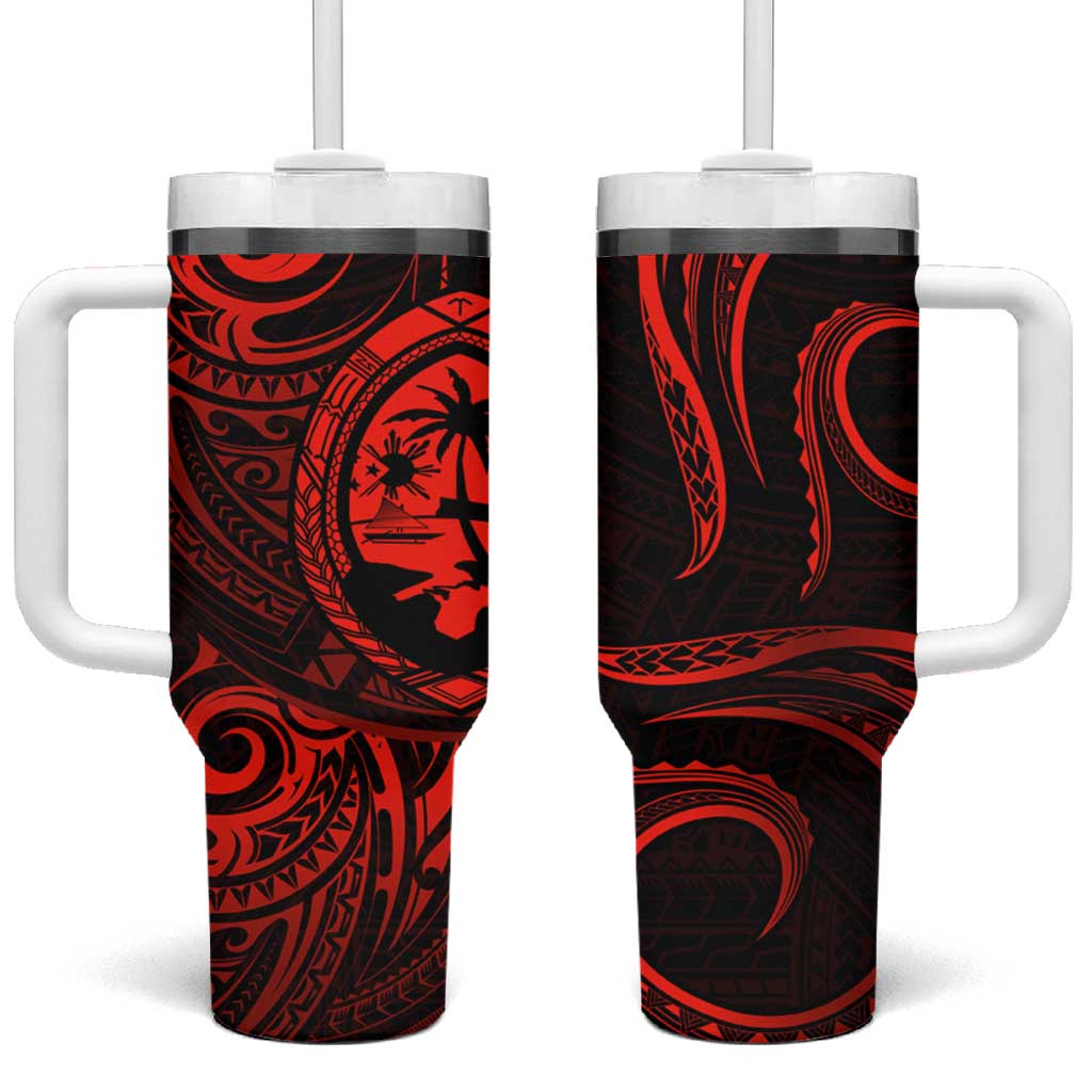 Polynesian Guam Coat of Arms Tumbler With Handle Polynesian Tribal Tattoo Red Version