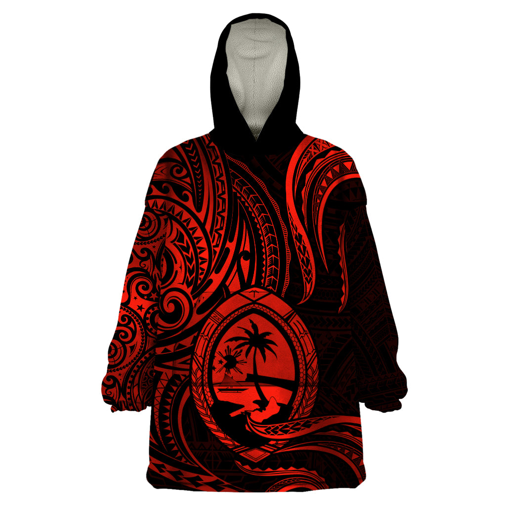 Polynesian Pride Guam Wearable Blanket Hoodie With Polynesian Tribal Tattoo and Coat of Arms Red Version LT9 One Size Red - Polynesian Pride