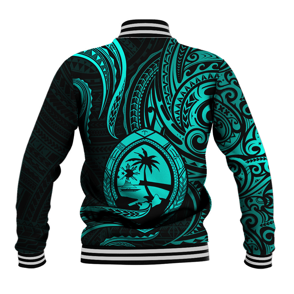 Polynesian Pride Guam Baseball Jacket With Polynesian Tribal Tattoo and Coat of Arms Turquoise Version LT9 - Polynesian Pride