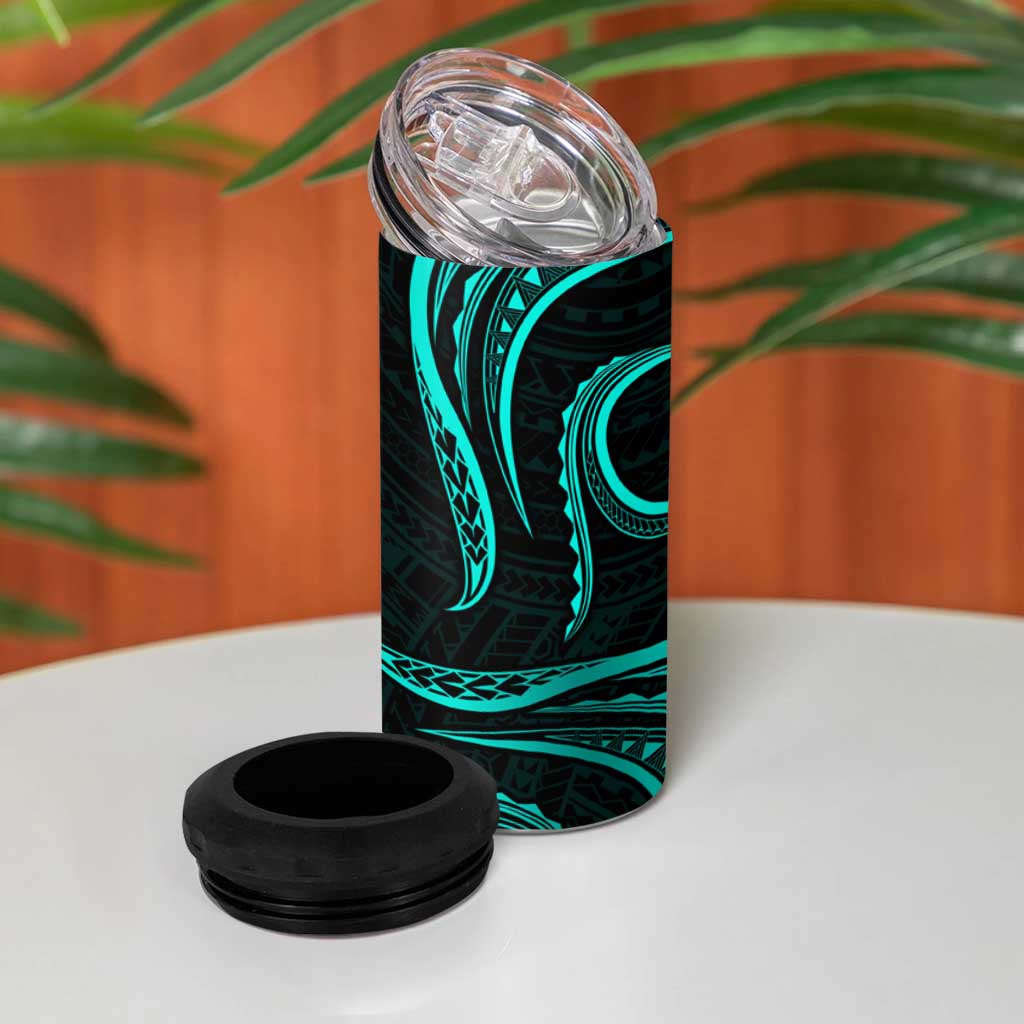 Polynesian Guam Coat of Arms 4 in 1 Can Cooler Tumbler Polynesian Tribal Tattoo Turquoise Version