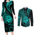 Polynesian Guam Coat of Arms Couples Matching Long Sleeve Bodycon Dress and Long Sleeve Button Shirt Polynesian Tribal Tattoo Turquoise Version