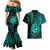 Polynesian Guam Coat of Arms Couples Matching Mermaid Dress and Hawaiian Shirt Polynesian Tribal Tattoo Turquoise Version