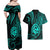 Polynesian Guam Coat of Arms Couples Matching Off Shoulder Maxi Dress and Hawaiian Shirt Polynesian Tribal Tattoo Turquoise Version