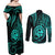 Polynesian Guam Coat of Arms Couples Matching Off Shoulder Maxi Dress and Long Sleeve Button Shirt Polynesian Tribal Tattoo Turquoise Version