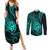 Polynesian Guam Coat of Arms Couples Matching Summer Maxi Dress and Long Sleeve Button Shirt Polynesian Tribal Tattoo Turquoise Version