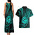 Polynesian Guam Coat of Arms Couples Matching Tank Maxi Dress and Hawaiian Shirt Polynesian Tribal Tattoo Turquoise Version