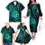 Polynesian Guam Coat of Arms Family Matching Off The Shoulder Long Sleeve Dress and Hawaiian Shirt Polynesian Tribal Tattoo Turquoise Version