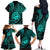 Polynesian Guam Coat of Arms Family Matching Off The Shoulder Long Sleeve Dress and Hawaiian Shirt Polynesian Tribal Tattoo Turquoise Version