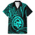 Polynesian Guam Coat of Arms Family Matching Short Sleeve Bodycon Dress and Hawaiian Shirt Polynesian Tribal Tattoo Turquoise Version