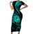 Polynesian Guam Coat of Arms Family Matching Short Sleeve Bodycon Dress and Hawaiian Shirt Polynesian Tribal Tattoo Turquoise Version