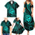 Polynesian Guam Coat of Arms Family Matching Summer Maxi Dress and Hawaiian Shirt Polynesian Tribal Tattoo Turquoise Version