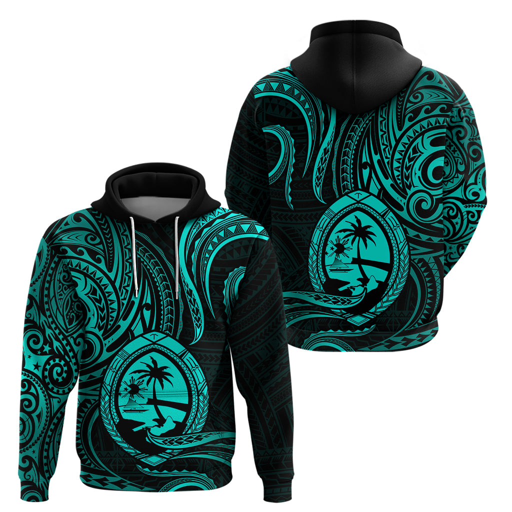 Polynesian Pride Guam Hoodie With Polynesian Tribal Tattoo and Coat of Arms Turquoise Version LT9 turquoise - Polynesian Pride