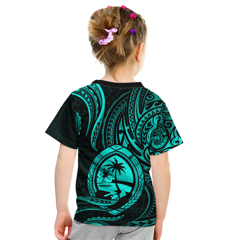 Polynesian Pride Guam Kid T Shirt With Polynesian Tribal Tattoo and Coat of Arms Turquoise Version LT9 - Polynesian Pride
