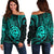 Polynesian Pride Guam Off Shoulder Sweater With Polynesian Tribal Tattoo and Coat of Arms Turquoise Version LT9 Women turquoise - Polynesian Pride