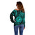 Polynesian Pride Guam Off Shoulder Sweater With Polynesian Tribal Tattoo and Coat of Arms Turquoise Version LT9 - Polynesian Pride