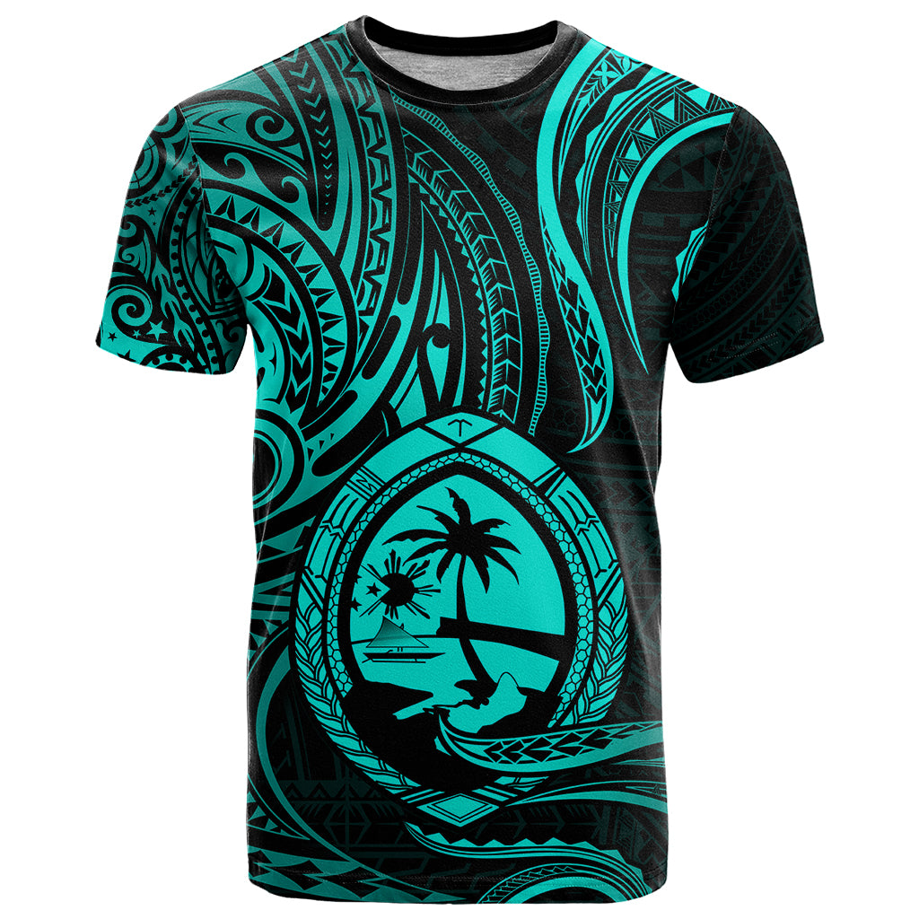 Polynesian Pride Guam T Shirt With Polynesian Tribal Tattoo and Coat of Arms Turquoise Version LT9 turquoise - Polynesian Pride