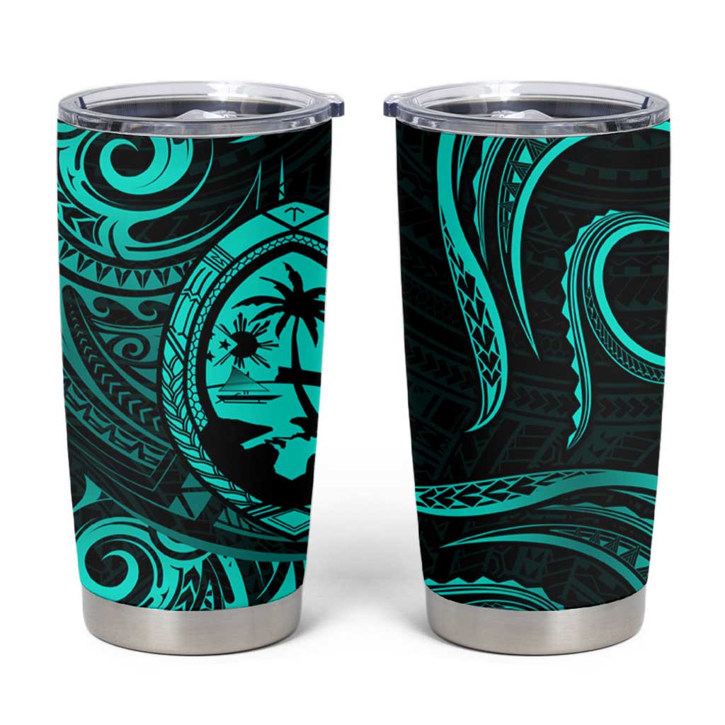 Polynesian Guam Coat of Arms Tumbler Cup Polynesian Tribal Tattoo Turquoise Version