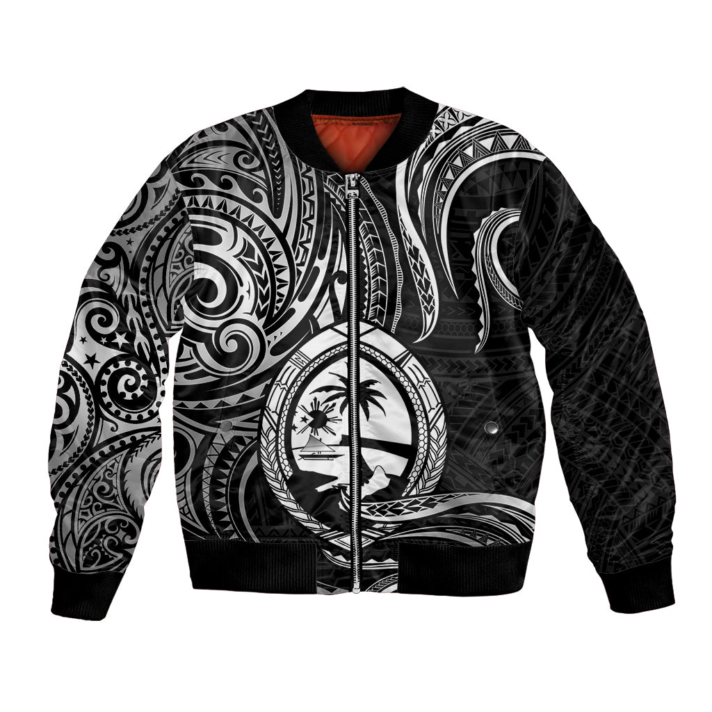 Polynesian Pride Guam Bomber Jacket With Polynesian Tribal Tattoo and Coat of Arms Black Version LT9 Unisex Black - Polynesian Pride