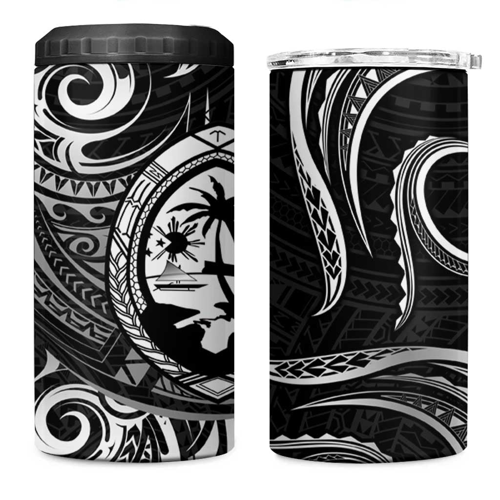 Polynesian Guam Coat of Arms 4 in 1 Can Cooler Tumbler Polynesian Tribal Tattoo Black Version