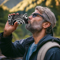 Polynesian Guam Coat of Arms 4 in 1 Can Cooler Tumbler Polynesian Tribal Tattoo Black Version