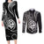 Polynesian Guam Coat of Arms Couples Matching Long Sleeve Bodycon Dress and Long Sleeve Button Shirt Polynesian Tribal Tattoo Black Version