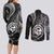 Polynesian Guam Coat of Arms Couples Matching Long Sleeve Bodycon Dress and Long Sleeve Button Shirt Polynesian Tribal Tattoo Black Version