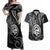 Polynesian Guam Coat of Arms Couples Matching Off Shoulder Maxi Dress and Hawaiian Shirt Polynesian Tribal Tattoo Black Version