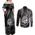 Polynesian Guam Coat of Arms Couples Matching Off Shoulder Maxi Dress and Long Sleeve Button Shirt Polynesian Tribal Tattoo Black Version