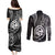 Polynesian Guam Coat of Arms Couples Matching Puletasi and Long Sleeve Button Shirt Polynesian Tribal Tattoo Black Version