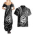 Polynesian Guam Coat of Arms Couples Matching Summer Maxi Dress and Hawaiian Shirt Polynesian Tribal Tattoo Black Version