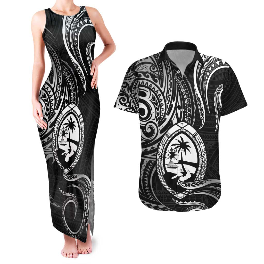 Polynesian Guam Coat of Arms Couples Matching Tank Maxi Dress and Hawaiian Shirt Polynesian Tribal Tattoo Black Version LT9 Black - Polynesian Pride