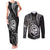 Polynesian Guam Coat of Arms Couples Matching Tank Maxi Dress and Long Sleeve Button Shirt Polynesian Tribal Tattoo Black Version