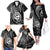 Polynesian Guam Coat of Arms Family Matching Off The Shoulder Long Sleeve Dress and Hawaiian Shirt Polynesian Tribal Tattoo Black Version