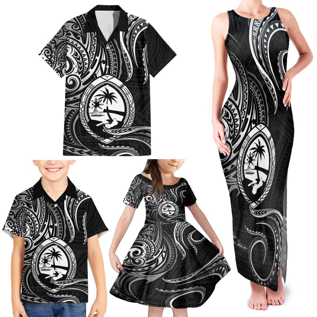 Polynesian Guam Coat of Arms Family Matching Tank Maxi Dress and Hawaiian Shirt Polynesian Tribal Tattoo Black Version