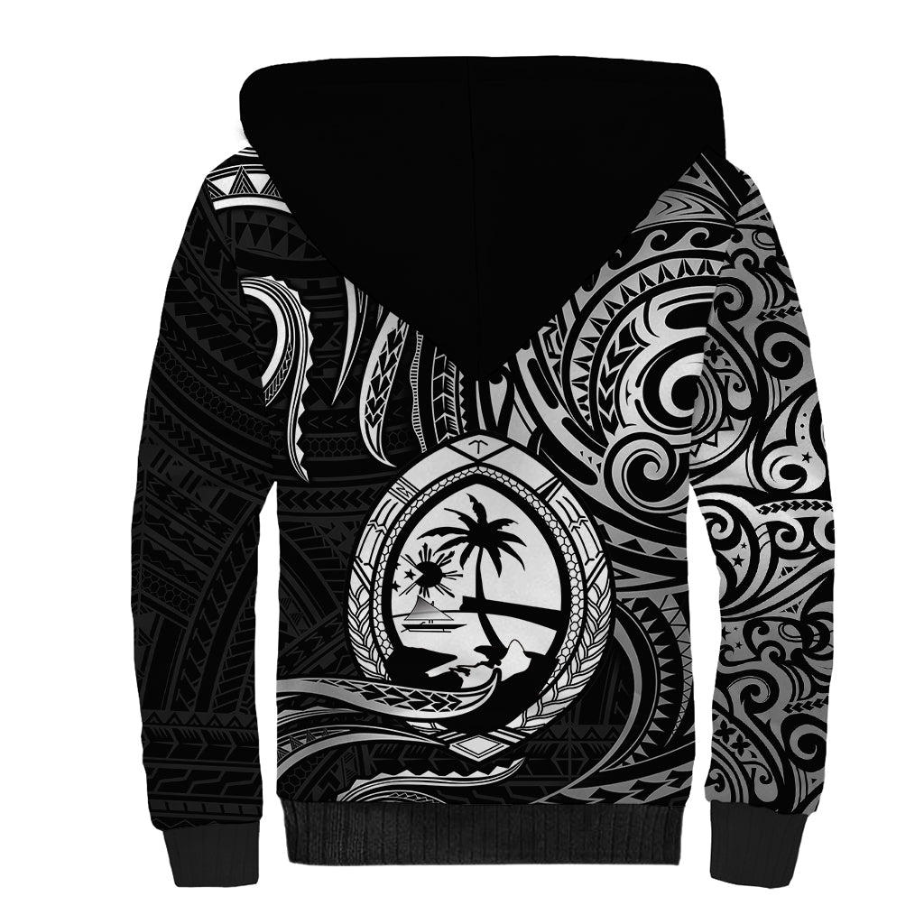 Polynesian Pride Guam Sherpa Hoodie With Polynesian Tribal Tattoo and Coat of Arms Black Version LT9 - Polynesian Pride