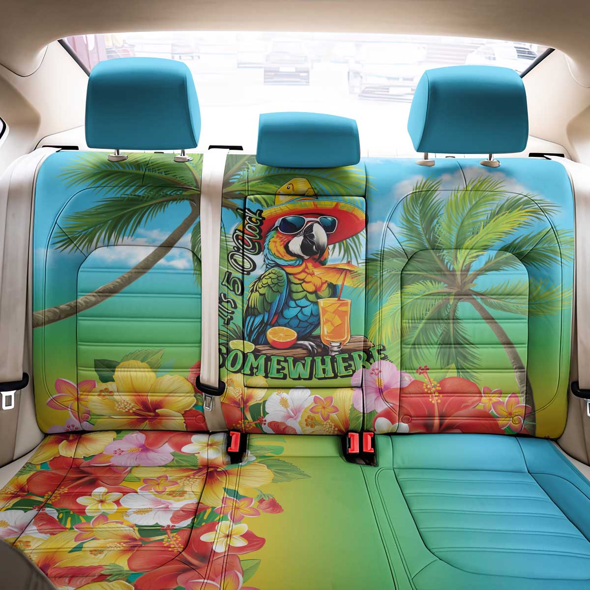 Always 5 O'clock Back Car Seat Cover Hawaiian Tropical Parrot - Polynesian Pride