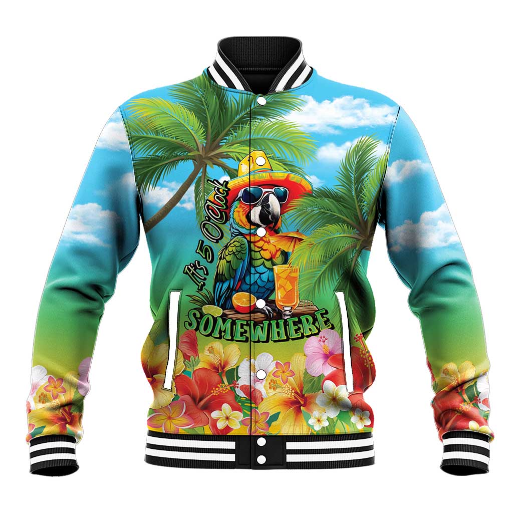 Always 5 O'clock Baseball Jacket Hawaiian Tropical Parrot LT9 Unisex Blue - Polynesian Pride