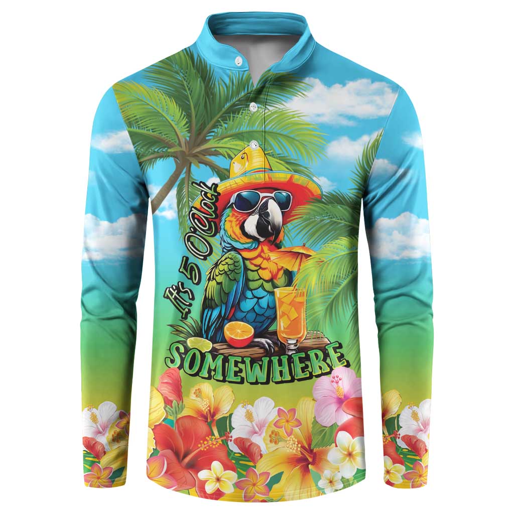 Always 5 O'clock Button Sweatshirt Hawaiian Tropical Parrot LT9 Blue - Polynesian Pride