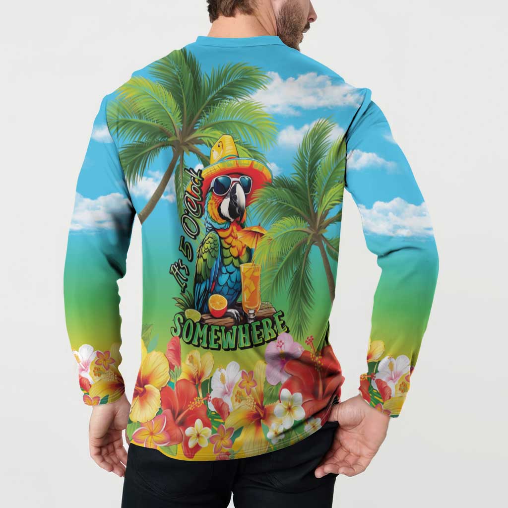 Always 5 O'clock Button Sweatshirt Hawaiian Tropical Parrot LT9 - Polynesian Pride