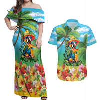 Always 5 O'clock Couples Matching Off Shoulder Maxi Dress and Hawaiian Shirt Hawaiian Tropical Parrot LT9 Blue - Polynesian Pride