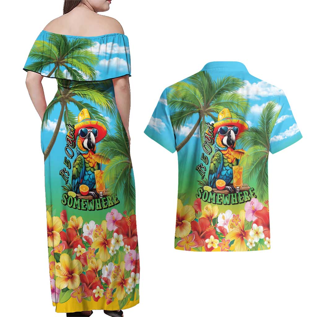Always 5 O'clock Couples Matching Off Shoulder Maxi Dress and Hawaiian Shirt Hawaiian Tropical Parrot LT9 - Polynesian Pride