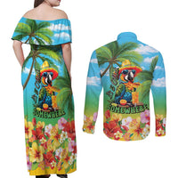 Always 5 O'clock Couples Matching Off Shoulder Maxi Dress and Long Sleeve Button Shirt Hawaiian Tropical Parrot LT9 - Polynesian Pride