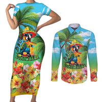 Always 5 O'clock Couples Matching Short Sleeve Bodycon Dress and Long Sleeve Button Shirt Hawaiian Tropical Parrot LT9 Blue - Polynesian Pride