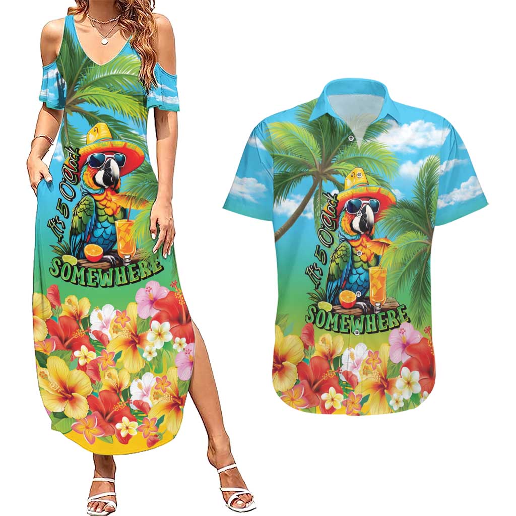 Always 5 O'clock Couples Matching Summer Maxi Dress and Hawaiian Shirt Hawaiian Tropical Parrot LT9 Blue - Polynesian Pride