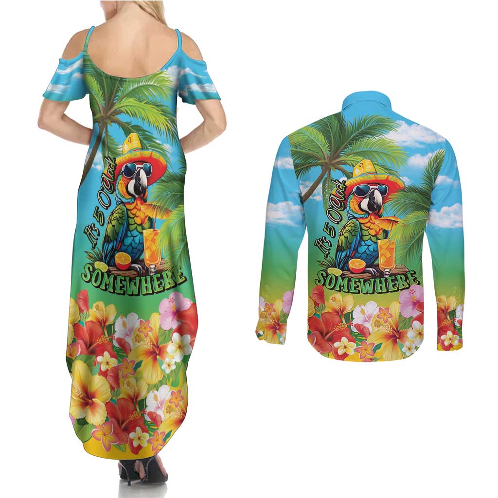 Always 5 O'clock Couples Matching Summer Maxi Dress and Long Sleeve Button Shirt Hawaiian Tropical Parrot LT9 - Polynesian Pride