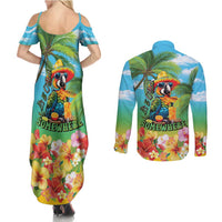 Always 5 O'clock Couples Matching Summer Maxi Dress and Long Sleeve Button Shirt Hawaiian Tropical Parrot LT9 - Polynesian Pride