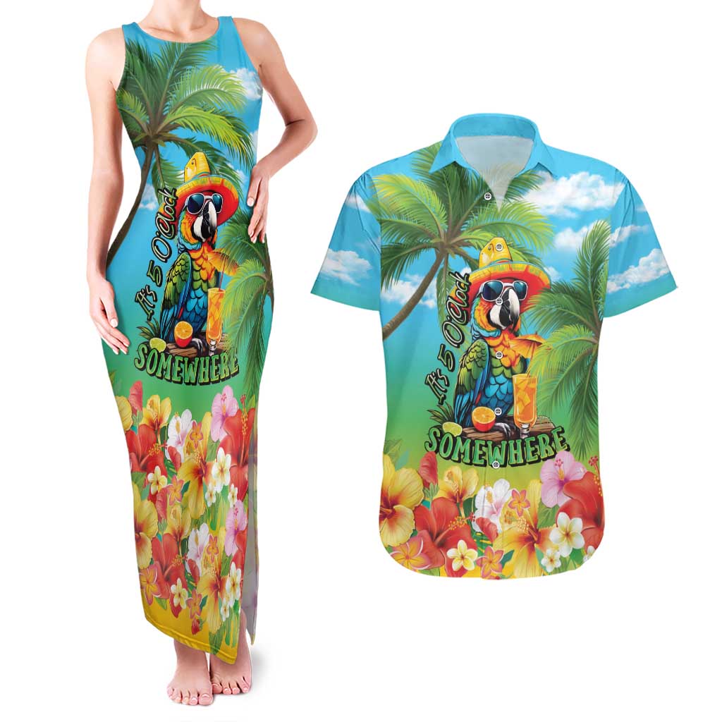 Always 5 O'clock Couples Matching Tank Maxi Dress and Hawaiian Shirt Hawaiian Tropical Parrot LT9 Blue - Polynesian Pride