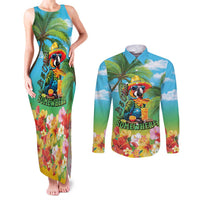 Always 5 O'clock Couples Matching Tank Maxi Dress and Long Sleeve Button Shirt Hawaiian Tropical Parrot LT9 Blue - Polynesian Pride